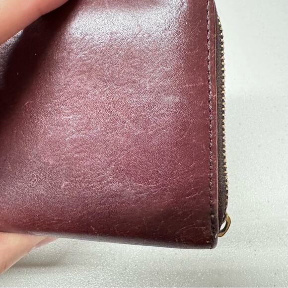 Fossil Burgundy Leather Full Zip Wallet Damaged Vintage - Picture 2 of 8